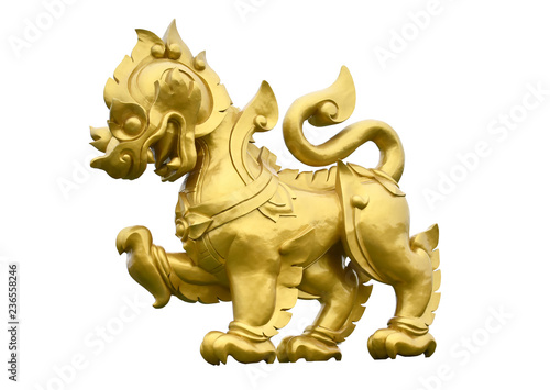 Golden lion statue on isolate background.