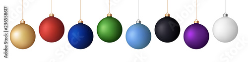 Vector set of 8 realistic New Year (Christmas) matt balls (decorations), different colors isolated on white. The image was created using gradient mash. EPS 10.