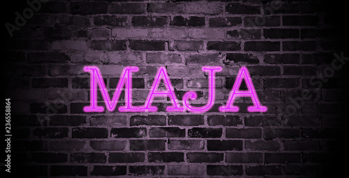 Tableau sur toile first name Maja in pink neon on brick wall