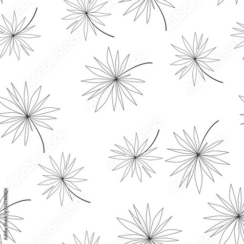 Vector flower black-white pattern. Seamless botanic texture  detailed flowers illustrations. Floral pattern in doodle style  spring floral background.