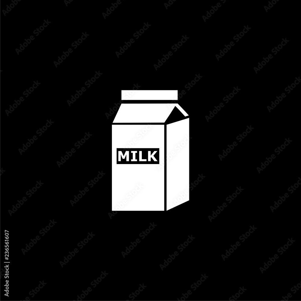 Milk carton box isolated on white, icon or logo on dark background Milk carton box isolated on white, icon or logo on dark background
