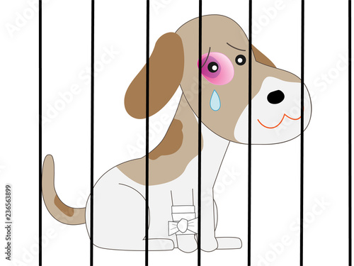 檻の中に監禁された犬。