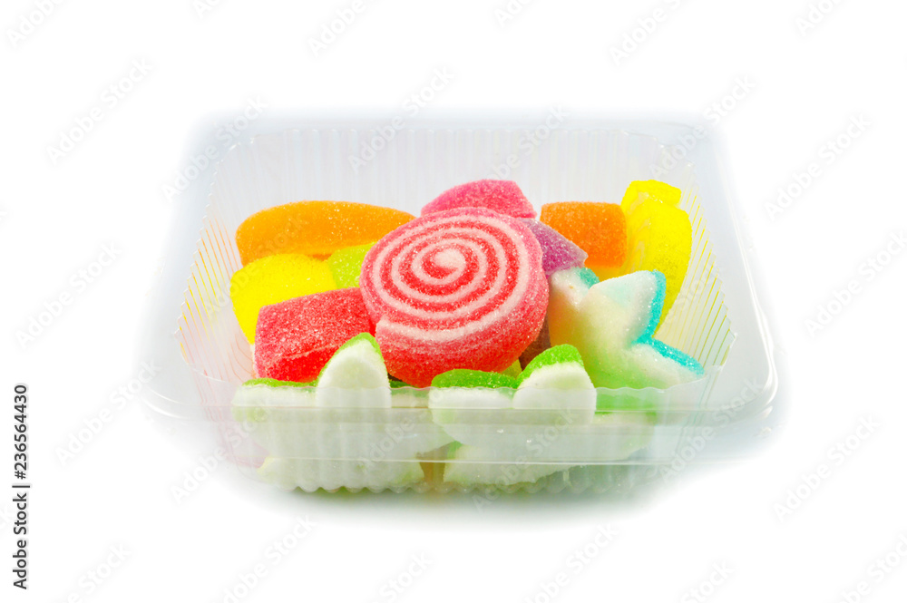 jelly candy isolated /colorful of sweet jelly candies with sugar in box jelly candy isolated /colorful of sweet jelly candies with sugar in box