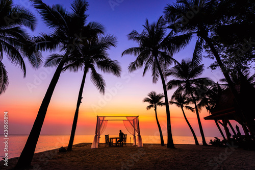 morning sunrise landscapes colourful silhouette coconut space for wedding in love