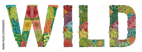 Word WILD. Vector zentangle object for decoration
