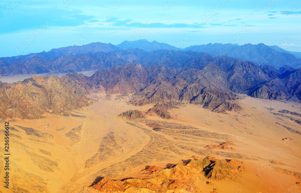 Fototapeta premium Aerial view of mountains in Sinai desert, Egypt