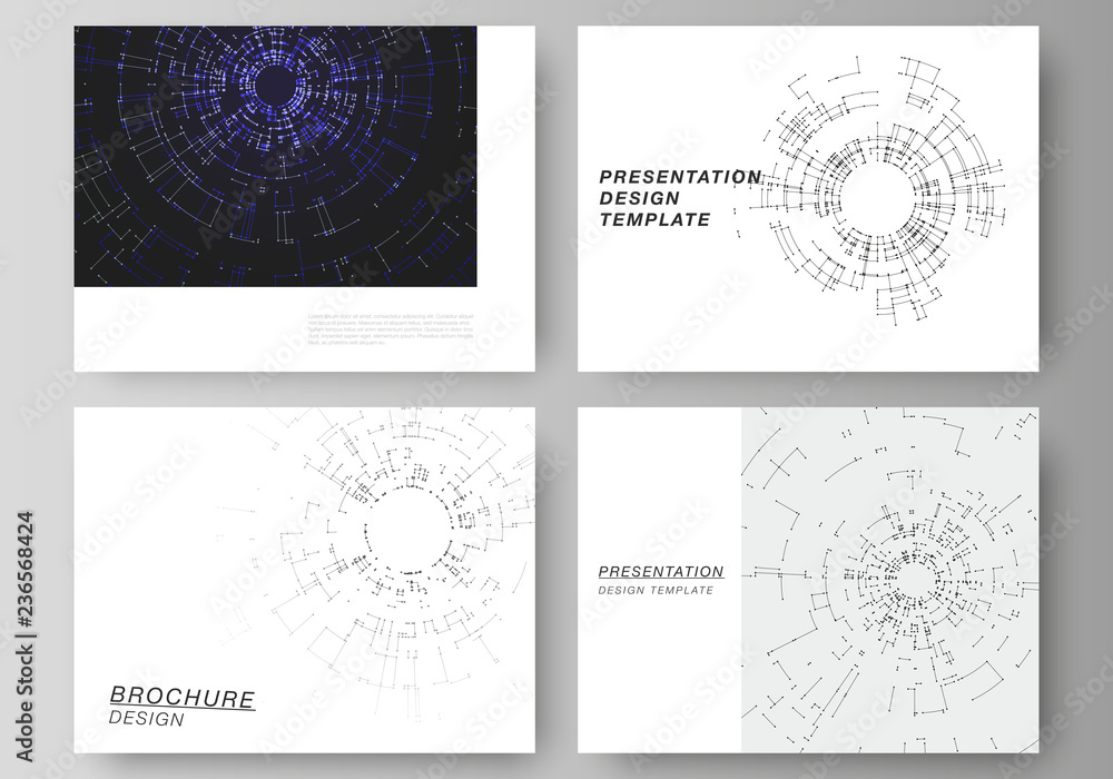 The minimalistic abstract vector layout of the presentation slides design business templates. Network connection concept with connecting lines and dots. Technology design, digital geometric background The minimalistic abstract vector layout of the presentation slides design business templates. Network connection concept with connecting lines and dots. Technology design, digital geometric background