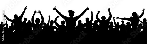 Cheerful people having fun celebrating. Thumb up, OK. Group of friends, youth. Crowd of fun people on party, holiday. Applause people hands up. Silhouette Vector Illustration