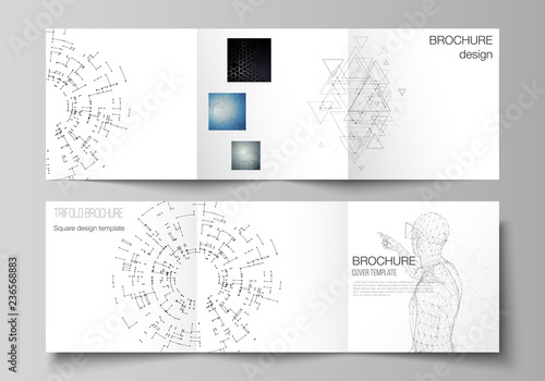 The minimal vector editable layout of square format covers design templates for trifold brochure, flyer, magazine. Technology, science, future concept abstract futuristic backgrounds.