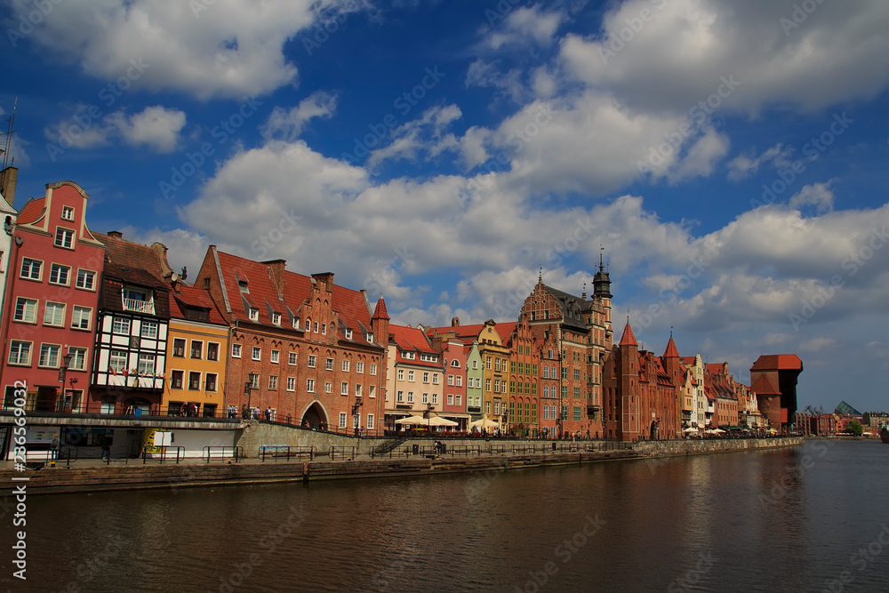 Panoramic view of Motlawa river waters. Gdansk. Poland