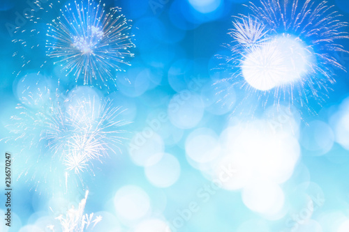 Blue bokeh with Firework for New year or Celebrate background