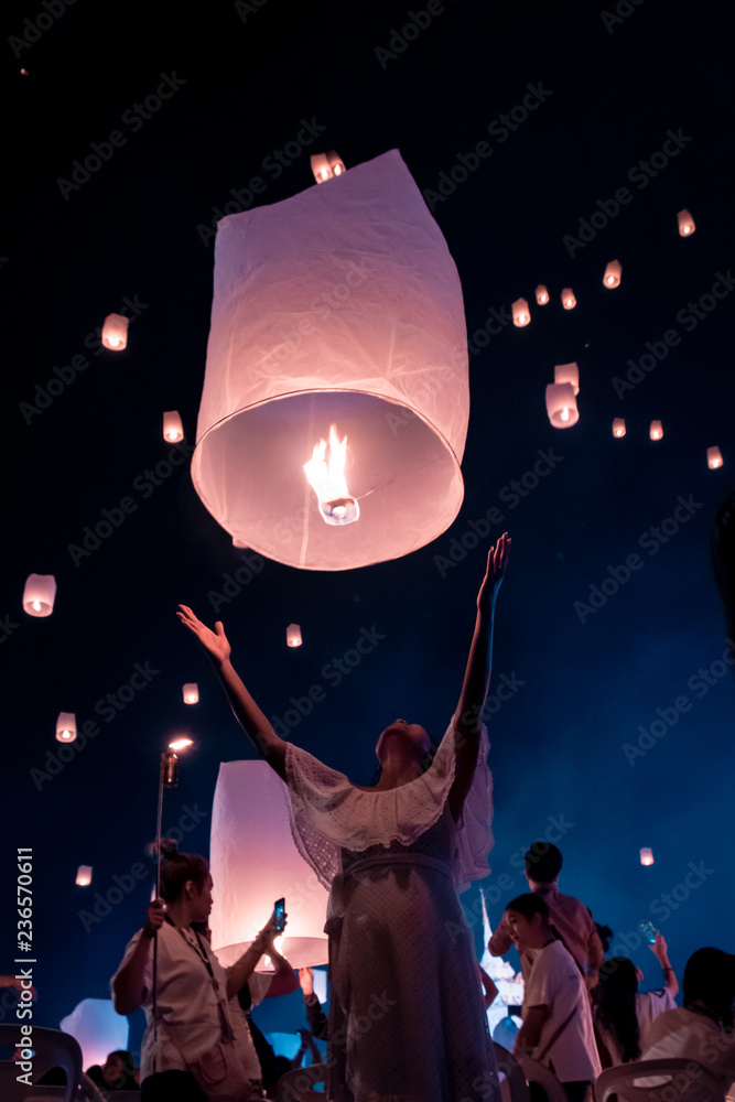 Chiang Mai Thailand white lantern to release in the sky during Loi