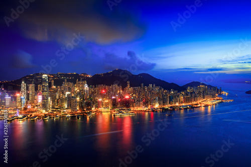 Aerial view of Hong Kong city with urban skyscrapers, View from Sky 100 Observation deck, Hong Kong