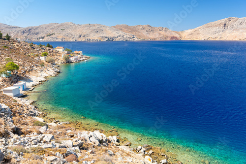 view on beautiful coast on Symi island in Greece