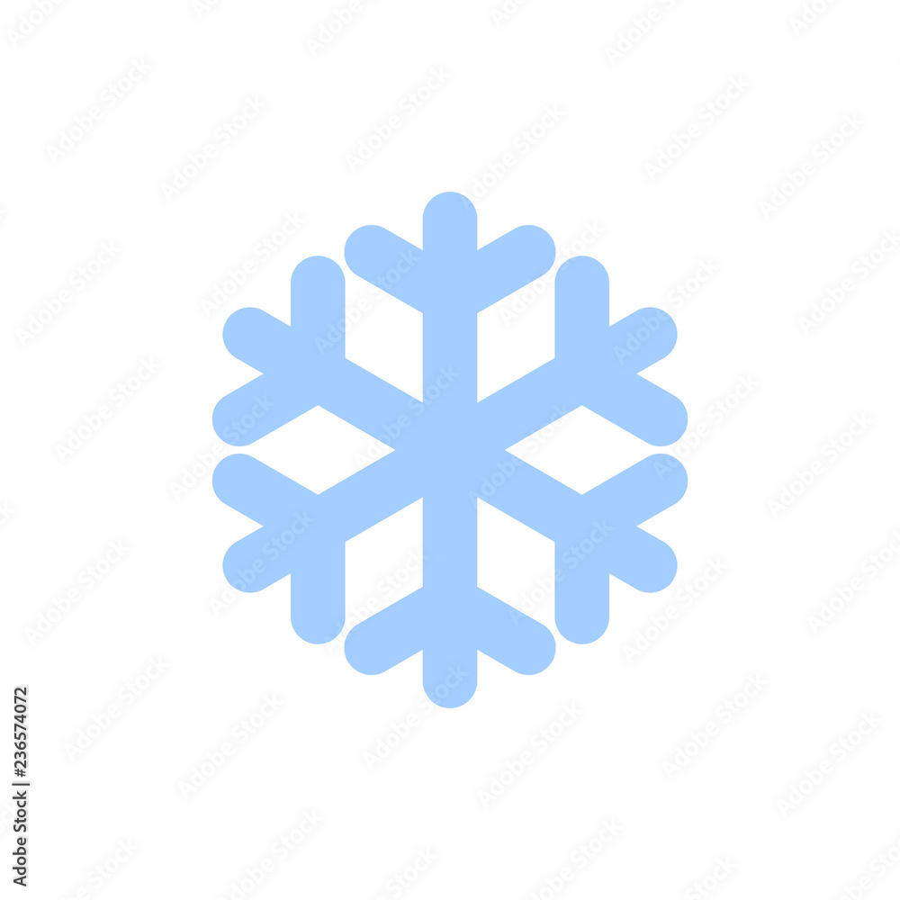 Obraz premium Snowflake icon. Blue silhouette snow flake sign, isolated on white background. Flat design. Symbol of winter, frozen, Christmas, New Year holiday. Graphic element decoration. Vector illustration