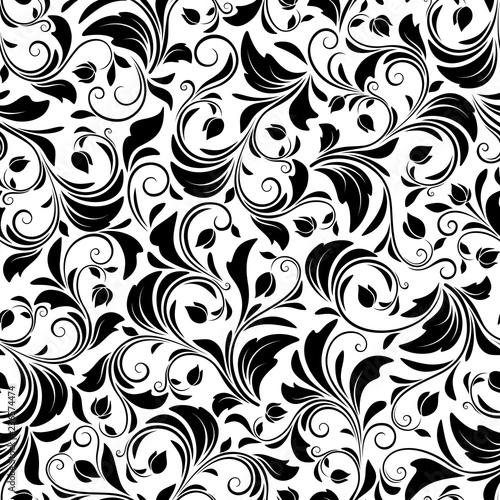 Vector seamless black and white floral pattern.