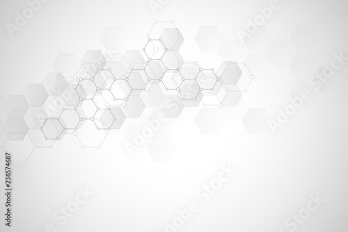 Geometric background texture with molecular structures and chemical compounds. Abstract background of hexagons pattern. Illustration for medical or scientific and technological modern design. © berCheck