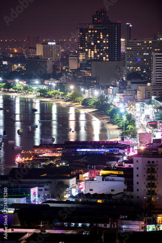 Pattaya City at night view from Pratumnak Hill overlook Thailand