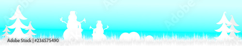 Vector silhouette of snowman on meadow in winter.