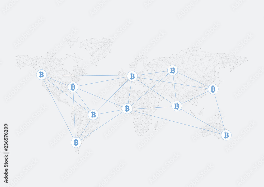 World Map Bit Coin Vector Illustration