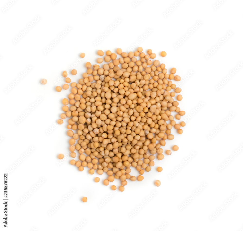 Dry yellow mustard seeds isolated on white background Dry yellow mustard seeds isolated on white background