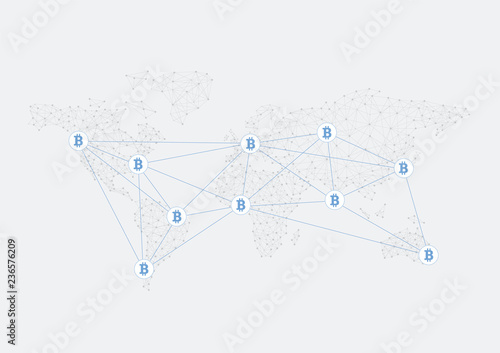 World Map Bit Coin Vector Illustration