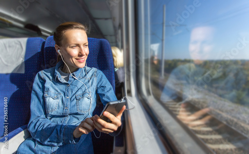beautiful girl traveling by train
