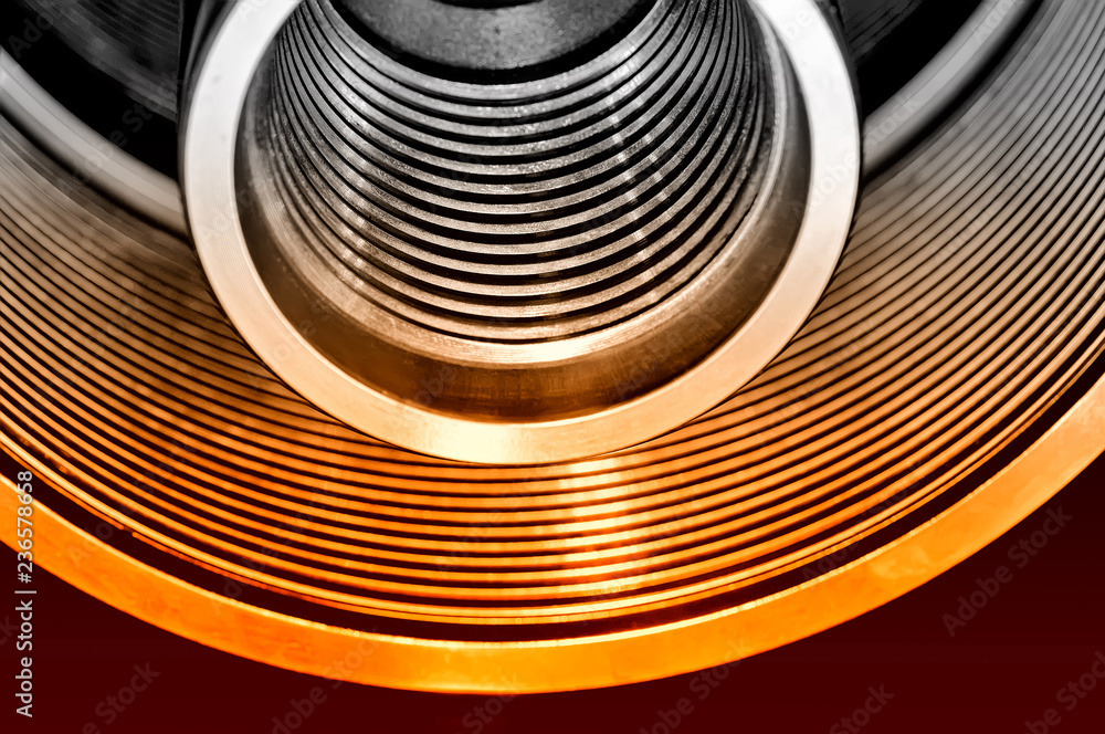 Steel tubes, cylinders with a screw thread. Red toned Steel tubes, cylinders with a screw thread. Red toned