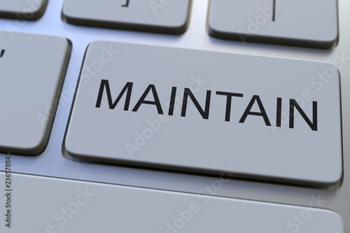 Computer keyboard featuring MAINTAIN key. Conceptual 3D rendering