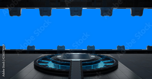 Fototapeta Naklejka Na Ścianę i Meble -  Llanding strip spaceship interior isolated on blue background 3D rendering