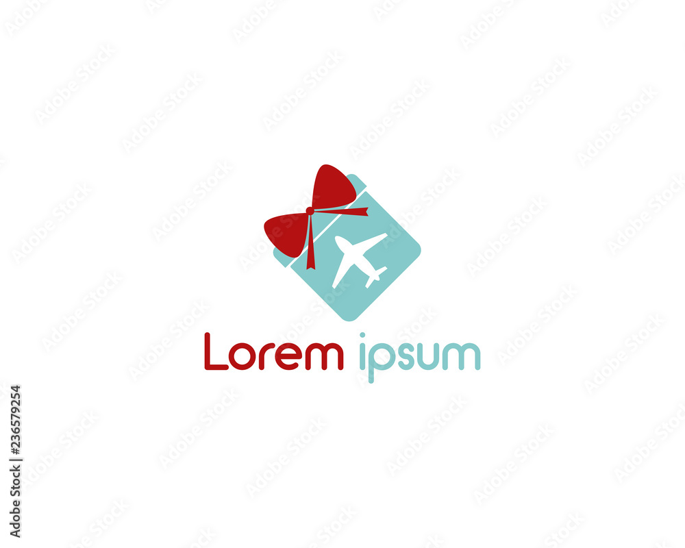 Travel concept with gift box and airplane Travel concept with gift box and airplane