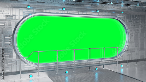Fototapeta Naklejka Na Ścianę i Meble -  White tech spaceship round window interior background 3D rendering