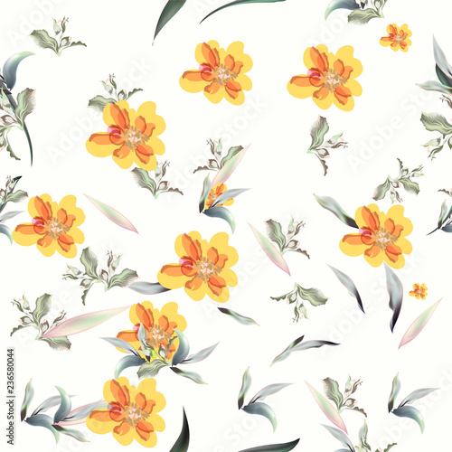 Floral pattern with flowers and foliage