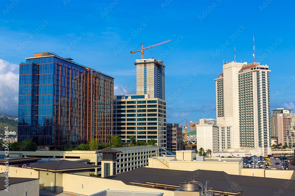 Naklejka premium Downtown buildings view Honolulu city
