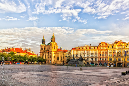 Old Town Square, the Church of Saint Nicholas and the Jan Hus me