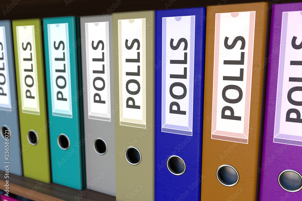 Office binders with POLLS inscription. 3D rendering Office binders with POLLS inscription. 3D rendering