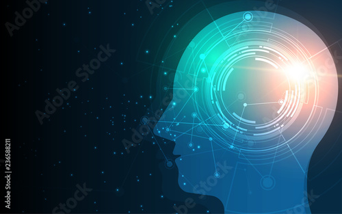 Head of human artificial intelligence digital wireframe dot vector illustration