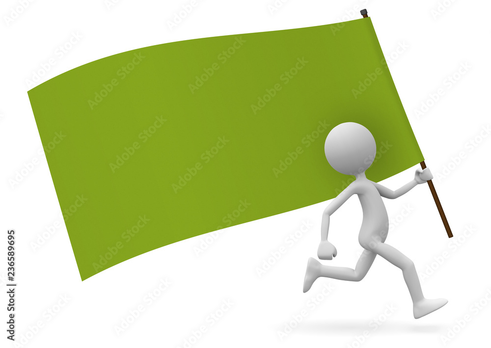 Running 3D Cartoon Guy as Standard Bearer with Flag. Running 3D Cartoon Guy as Standard Bearer with Flag.