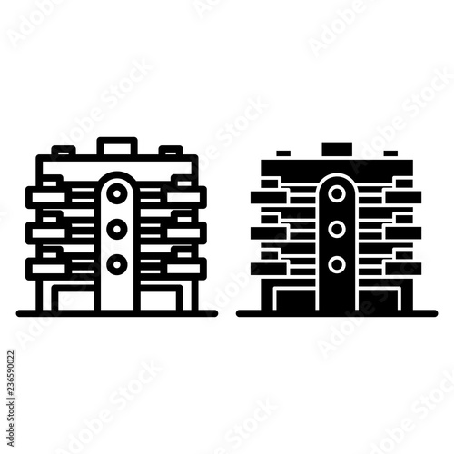 Apartment building line and glyph icon. Multistory house with balconies vector illustration isolated on white. House outline style design, designed for web and app. Eps 10.