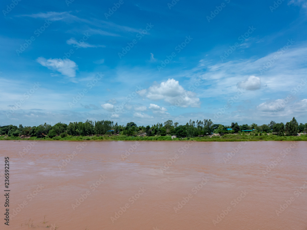 view of the red river after rain in thailand