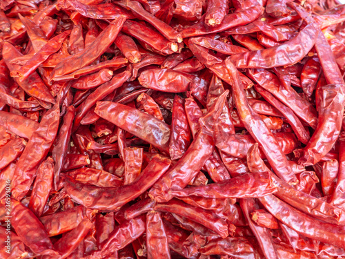 close up dried red chilli for preservation in the market