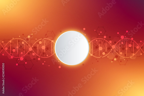 DNA strand and molecular structure. Genetic engineering or laboratory research. Background texture for medical or scientific and technological design. Vector illustration.