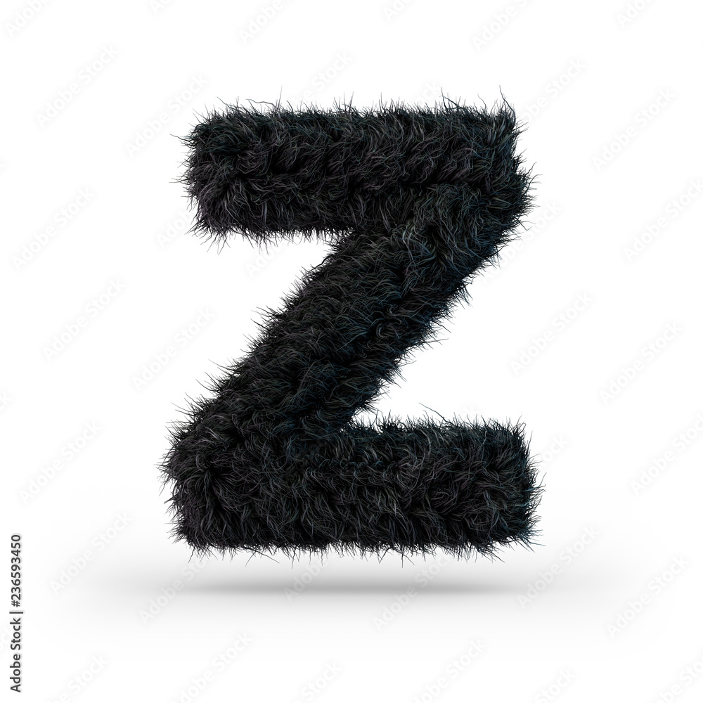 Uppercase fluffy and furry black font. Letter Z. 3D Uppercase fluffy and furry black font. Letter Z. 3D