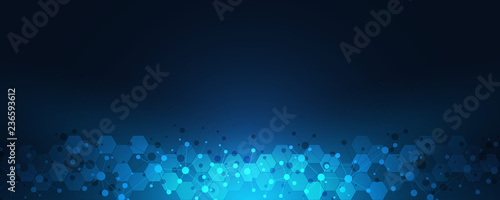 Abstract geometric texture with molecular structures and neural network. Molecules DNA and genetic engineering. Futuristic artificial intelligence concept. Vector technological and scientific design.