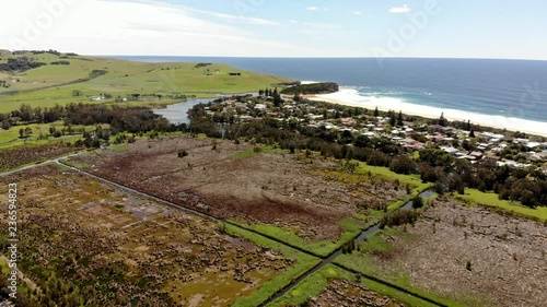 Aerial shot of beautiful farms and swampland around NSW, Australia photo