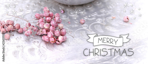 Fototapeta Naklejka Na Ścianę i Meble -  merry christmas banner with pink berries