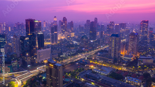 Jakarta city with skyscrapers at dawn time
