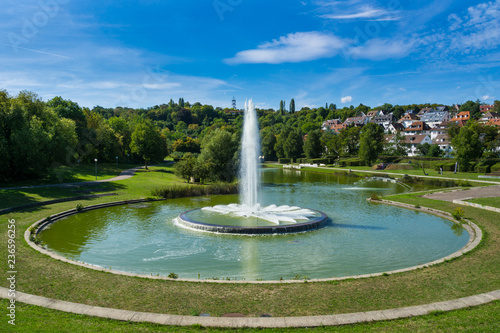 Germany, Fountain and water in Killesbergpark of Stuttgart an urban public park of quarter Killesberg