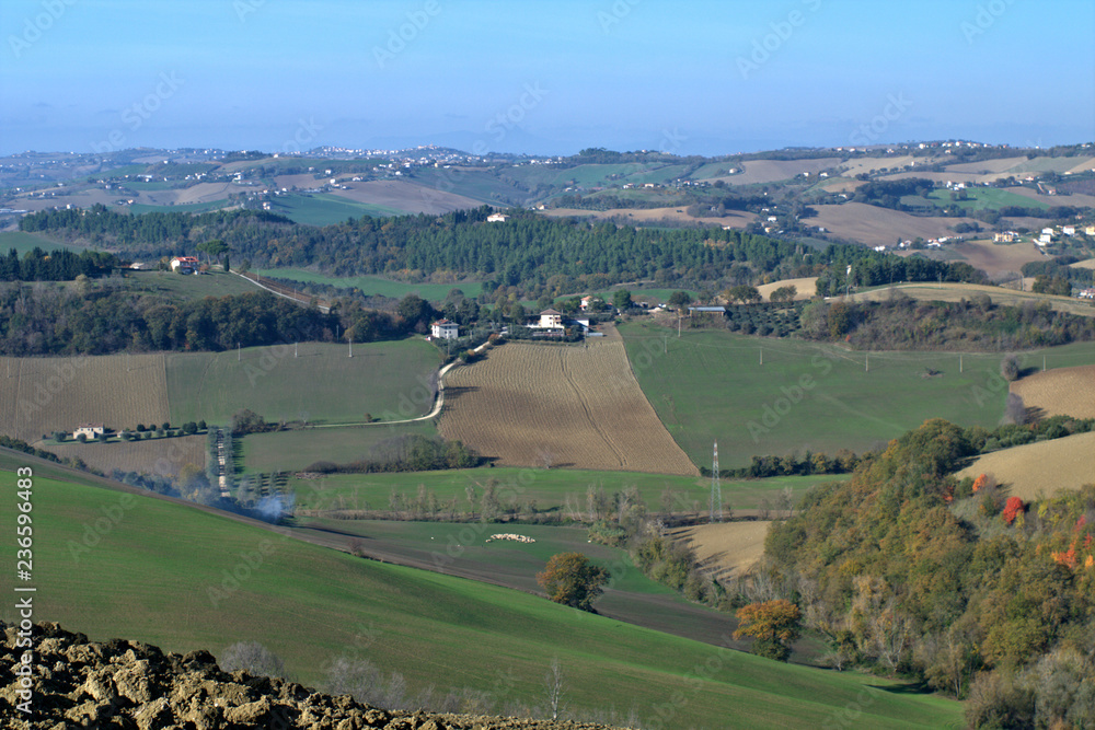 panoramic view,landscape, field, countryside, nature, sky, panorama, hills,agriculture, green, hill, rural, mountain,italy,horizon,sky,blue