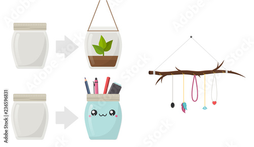 DIY Do it yourself Flat Design Schmuck Stifte Halter upcycling  isoliert auf weißem Hintergrund